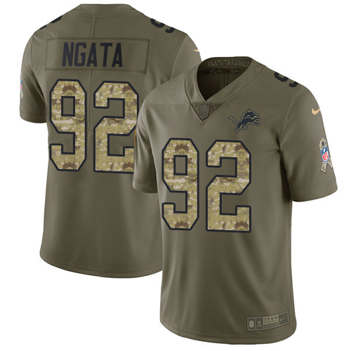 Nike Lions #92 Haloti Ngata Olive/Camo Men's Stitched NFL Limited Salute To Service Jersey - Click Image to Close